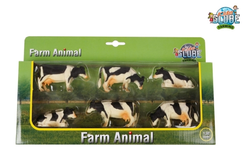 Kids Globe Cows Black White Lying and Standing 6 pieces 1:32